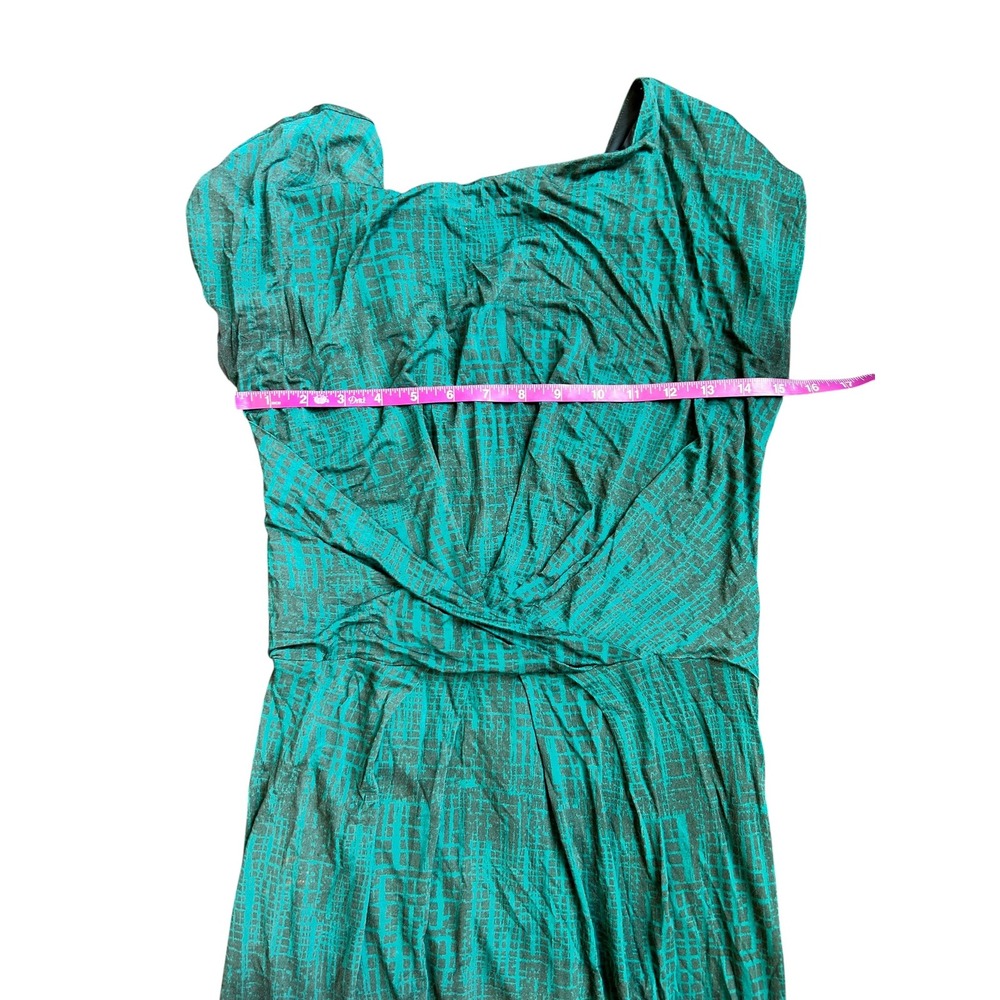 Max Mara Teal Jersey Draped Gathered Faux Wrap Dress Black Geo Print Italy 42 - Picture 7 of 7
